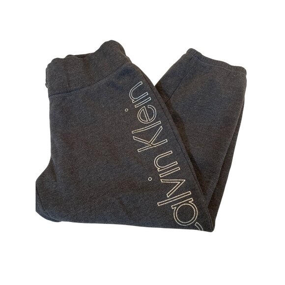 Womens Small Calvin Klein Gray Fleece Jogger Knee Length Sweats Logo - Picture 1 of 11